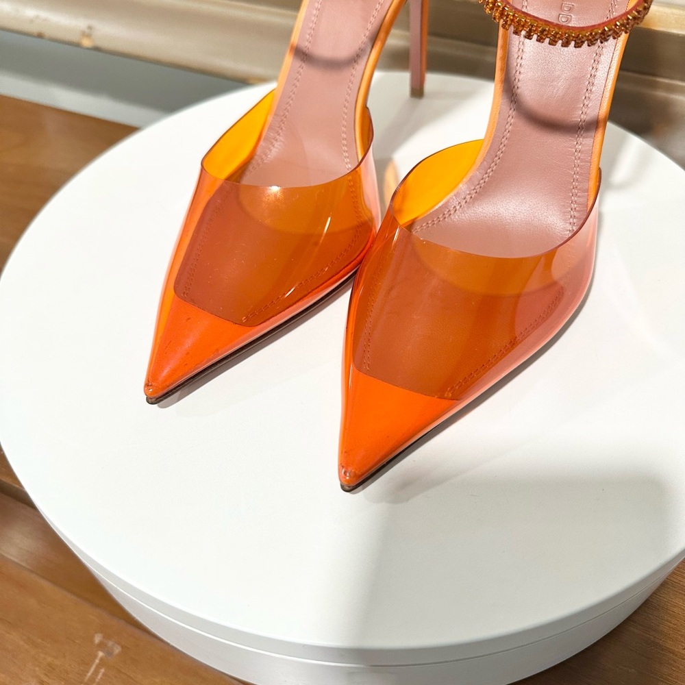 🌹AMINA MUADDI🌹Ursina Crystal-embellished Pvc Leather Pumps In Orange Size: 37 - Picture 13 of 13